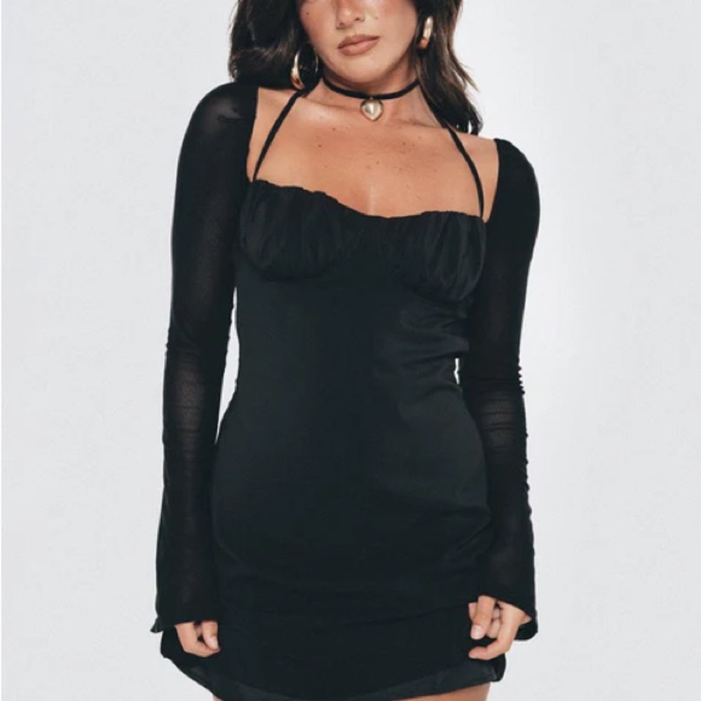 Princess Polly Dyer Sheer Sleeve Mini Dress - Black
